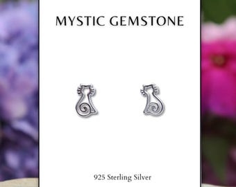 Cat Stud Earrings, Cat With Whiskers Studs, Cat Lover Jewelry, Cat Jewelry, Kitty Earrings, Cat Earrings, 925 Sterling Silver