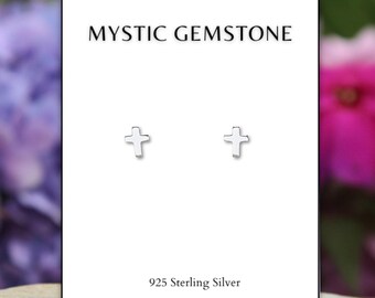 Sterling Silver Tiny Cross Earrings, Cross Studs, Cross Jewelry, Baptism Jewelry, Solid 925 Sterling Silver