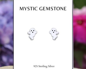 Sterling Silver Ghost Earrings, Ghost Studs, Ghost Lover Jewelry, Ghost Gift, Halloween Earrings, Kids Earrings