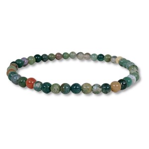 May include: A green, brown, and orange agate gemstone bracelet with small round beads.