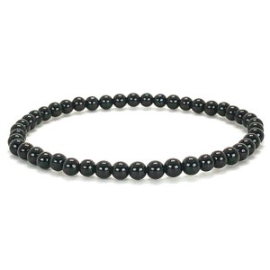 Black Tourmaline 4mm Beaded Grade A+ Genuine Gemstone Bracelet, Men&#39;s 8 Inch Protection Bracelet, Men&#39;s Jewelry, Protection Stone