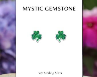 Green Shamrock Earrings, Four Leaf Clover Studs, Lucky Shamrock Earrings, St. Patrick's Day Earrings, 925 Sterling Silver