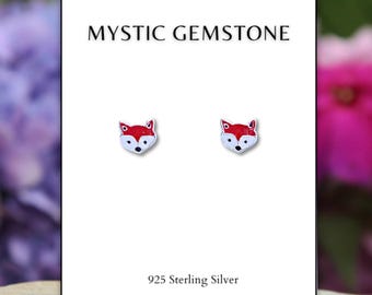 Sterling Silver Fox Stud Earrings: Oxidized Finish, Animal Jewelry