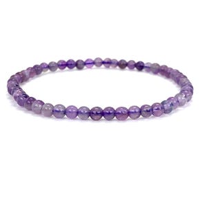 Amethyst 4mm Beaded Grade A+ Genuine Gemstone Bracelet, Men&#39;s 8 Inch Amethyst Bracelet, Men&#39;s Jewelry, Calming Crystal Bracelet