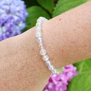 Angel Aura 6mm Beaded Grade A+ Genuine Gemstone Bracelet, Calming Energy Bracelet, Rainbow Quartz Bracelet