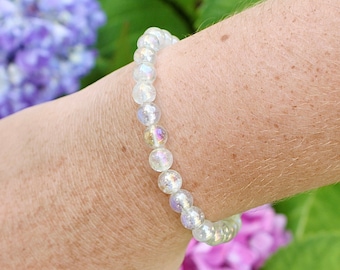 Angel Aura 6mm Beaded Grade A+ Genuine Gemstone Bracelet, Calming Energy Bracelet, Rainbow Quartz Bracelet