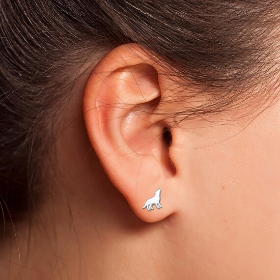 Sterling Silver Howling Wolf Stud Earrings: Animal Lover Jewelry