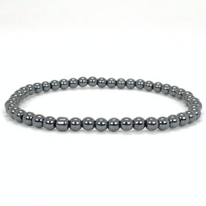 Hematite 4mm Beaded Grade A+ Genuine Gemstone Bracelet, Men's Hematite 8 Inch Bracelet, Men's Jewelry, Grounding Crystal Bracelet