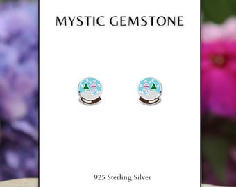 Sterling Silver Snow Globe Earrings, Christmas Jewelry, Snow Globe Studs