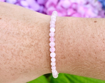 Rose Quartz Beaded Bracelet, Genuine Gemstone, Love Crystal