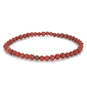 Red Jasper 4mm Beaded Grade A+ Genuine Gemstone Bracelet, Men&#39;s 8 Inch Red Jasper Bracelet, Men&#39;s Jewelry