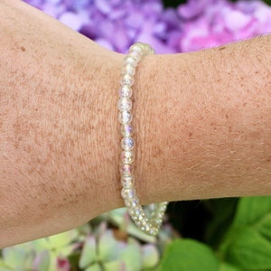 Angel Aura 4mm Beaded Grade A+ Genuine Gemstone Bracelet, Calming Energy Bracelet, Rainbow Quartz Bracelet, Small, Medium and Large Sizes