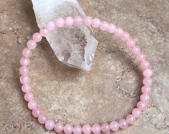 Kids Bracelet, Children’s Rose Quartz Grade A+ 4mm Beaded Genuine Gemstone Bracelet, Bracelet for Kids, Flower Girl Bracelet, 6 inch