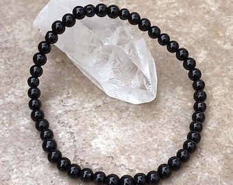 Kids Bracelet, Children’s Black Tourmaline Grade A+ 4mm Beaded Genuine Gemstone Bracelet, Bracelet for Kids, Flower Girl Bracelet, 6 inch