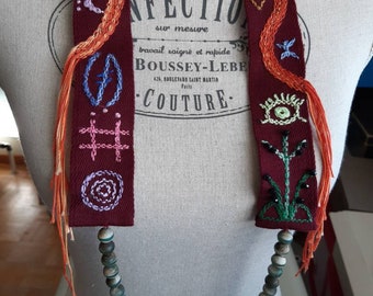 Adinkra, long-collier, collier ethnique brodé fait main avec des symboles africains