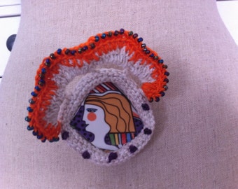 Brooch,pin crochet woman