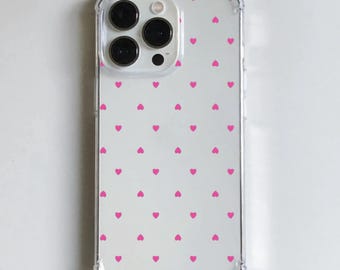Pink Heart Clear Phone Case for iPhone 17 16 15 14 13 12 11 11 Pro