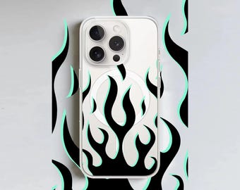 Hesoyam Black Fire UltraSafe Magsafe Clear Shockproof Case for iPhone 11 12 13 14 15 16 17 Pro Max Mini Plus 6 7 8 XR X Xs Max Plus