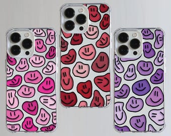 Capa transparente à prova de choque UltraSafe Magsafe com sorrisos rosa e roxo vermelho para iPhone 11, 12, 13, 14, 15, 16, 17 Pro Max Mini Plus 7, 8 XR X Xs Max Plus