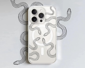 Hesoyam Black Snakes UltraSafe Magsafe Clear Shockproof Case for iPhone 11 12 13 14 15 16 17 Pro Max Mini Plus 6 7 8 XR X Xs Max Plus