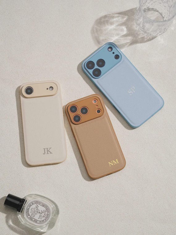 Personalised Phone Case iPhone 17 iPhone 16 Case iPhone 15 iPhone 14 iPhone 13 iPhone 12, 11 Plus Pro Max XR Embossed Initials on Leather