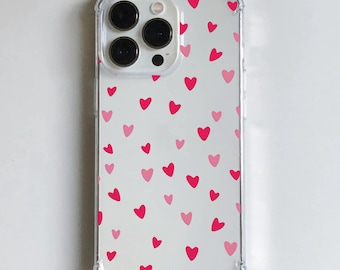 Pink Hearts Love UltraSafe Magsafe Clear Shockproof Case for iPhone 11 12 13 14 15 16 17 Pro Max Mini Plus 6 7 8 XR X Xs Max Plus
