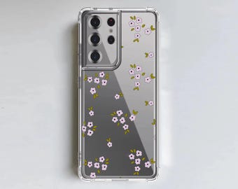 Hesoyam Purple Flowers Ultra Safe Clear Shockproof Case for Samsung Galaxy S 25 24 23 22 21 20 Ultra + Plus