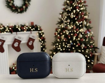 Personalized Custom Gold Initials for Apple Airpods Case 1 2 3 4 Pro 2 Pro 3 Black White Leather Effect Shockproof Aipords Cover