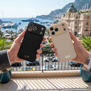 Personalized Leather Case for iPhone 17 16 15 14 13 12 11 XR Gold Initials Monogram Engraved Vegan Leather Luxury Phone Cover Gift ideia