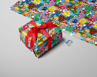 Gift Wrap Wrapping Paper Present Super Plumber Game Themed Party
