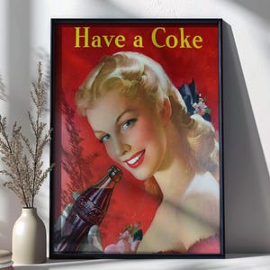 Vintage &quot;Have a Coke&quot; Coca-Cola Advertisement Wall Art - Retro Framed Print for Home Decor