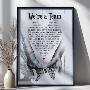Romantic Couple Wall Art | We’re a Team Print | Love Quote Poster | Anniversary Gift for Him or Her | Holding Hands Art | Wedding Decor