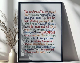 Inspirational Wall Art Print - "You Are Enough" - Motivational Quote Poster in 8x10 and 11x14 Sizes