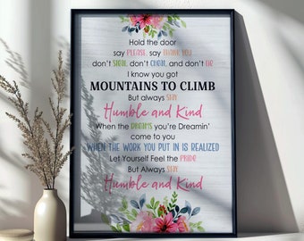 Humble and Kind Wall Art, Inspirational Quote Print Gift, Motivational Poster Gift, Positive Affirmation Art, Gift for Her, Home Decor Gift