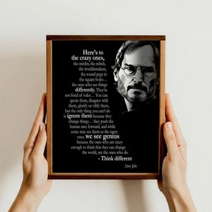 Here's to the Crazy Ones Poster, Inspirational Steve Jobs Quote, Motivational Wall Art, Success Decor, Gift for Entrepreneurs, Office Art