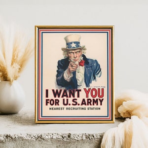 Uncle Sam I Want You for U.S. Army - Iconic Recruitment Poster - Patriotic Wall Art in 8x10 and 11x14 Sizes