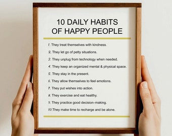 10 Daily Habits of Happy People Wall Art, Inspirational Quote Gift, Motivational Poster Gift, Gift for Friends, Home Decor Gift