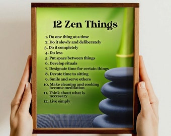 Zen Wall Art - "12 Zen Things" Inspirational Quote Print - Perfect Gift for Mindfulness, Home Decor