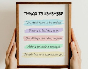 Things to Remember Wall Art, Motivational Quote Gift, Positive Reminder Decor, Encouragement Poster Gift, Gift for Friends, Office Decor