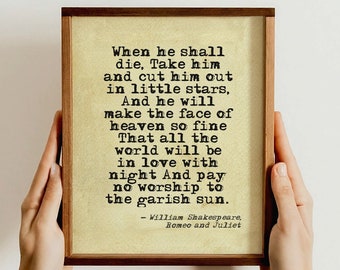 Impresión de cita de amor de Shakespeare, regalo de arte de pared romántico, cartel de cita de Romeo y Julieta, decoración literaria del hogar, regalo para los amantes de los libros