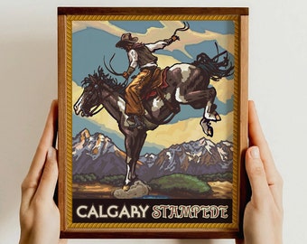 Calgary Stampede Wall Art Print, Cowboy Rodeo Poster, Western Decor, Vintage Style Art, Gift for Rodeo Lovers