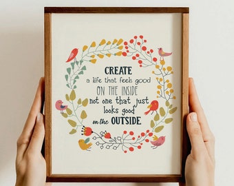 Positive Quote Wall Art Gift, Inspirational Home Decor, Motivational Poster, Uplifting Art Gift, Gift for Friends, Inner Happiness Print
