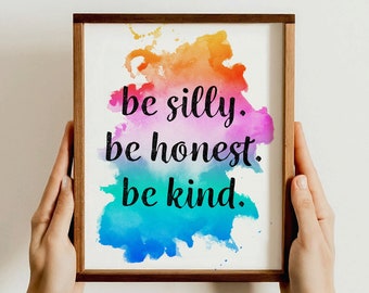 Be Kind Quote Wall Art, Inspirational Print, Colorful Motivational Poster, Positive Message Art, Uplifting Decor Gift, Gift for Kids
