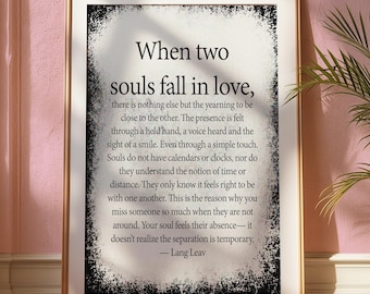 When Two Souls Fall in Love Wall Art, Romantic Quote Print, Lang Leav Poetry Poster, Love Letter Decor, Anniversary Gift for Couples