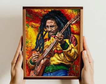 Bob Marley Art Poster, Vibrant Reggae Music Wall Art, Iconic Musician Decor, Gift for Music Lovers, Colorful Music Art, Bob Marley Fan Gift