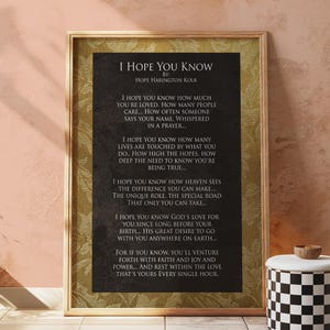 I Hope You Know Poem Wall Art, Inspirational Poem Gift, Poetry Gift Decor, Motivational Art Gift, Gift for Loved Ones, Home Decor Gift