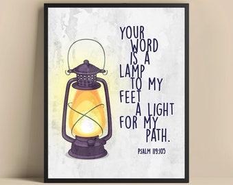 Bible Verse Wall Art, Psalm 119:105 Quote Print, Christian Home Decor, Scripture Art Gift, Gift for Believers, Religious Wall Art Gift