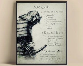 7-5-3 Code Print, Warrior Virtues Poster, Samurai Philosophy Wall Art, Martial Arts Decor, Inspirational Art, Gift for Martial Artists