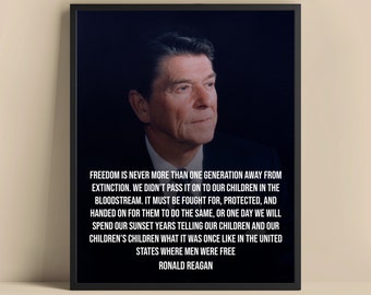 Ronald Reagan Freedom Quote Print, Inspirational Wall Art, Patriotic Home Decor, Historical Quote Art, American History Decor