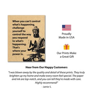May include: A motivational quote about controlling your response to difficult situations, featuring a black and white illustration of Buddha. The quote reads: "When you can't control what's happening, challenge yourself to control the way you respond to what's happening. That's where your power is."